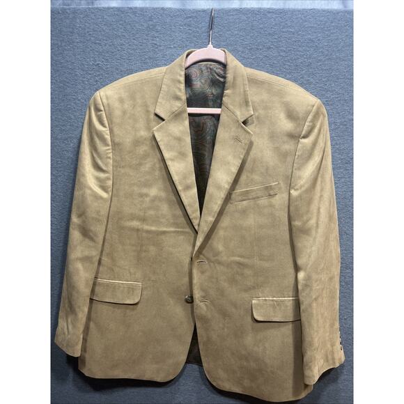 Vintage Lauren Ralph Lauren Sport Jacket Two Button Faux Suede Tan Mens Size 42S - Picture 3 of 12